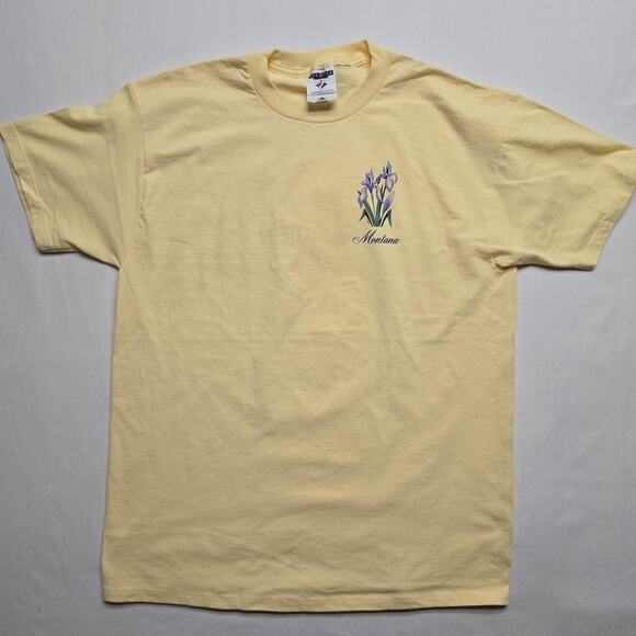 Vintage Montana Shirt Mens Large Yellow Floral Iris Graphic Made USA Jerzees 90s - Picture 1 of 6